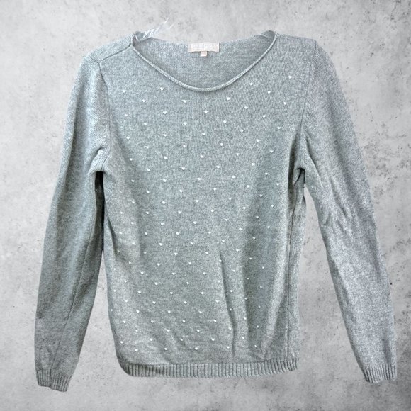 BENEDETTA B Sweater Womens Large Merino Wool Blend Gray Polka Dot - Picture 1 of 8